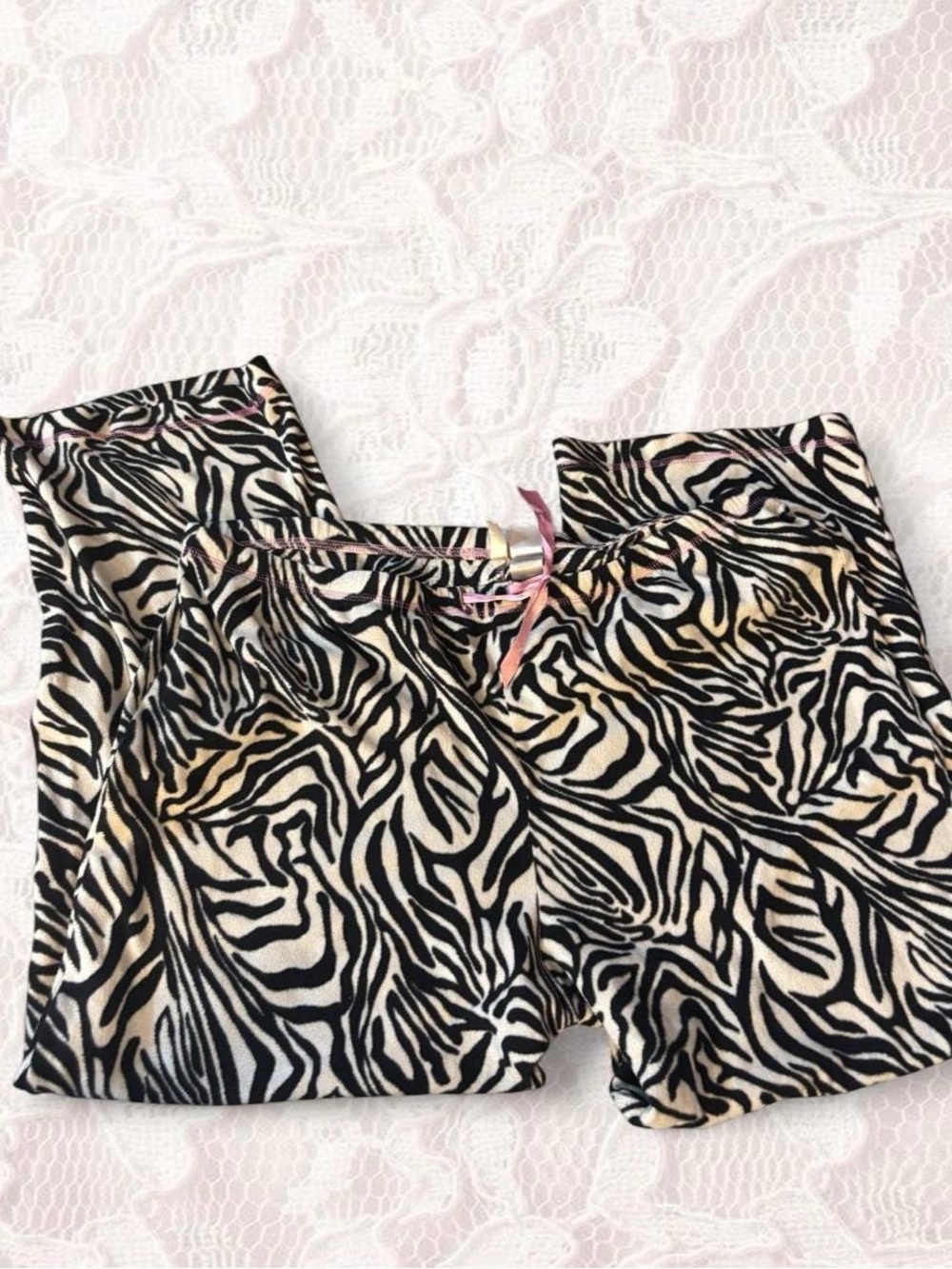 Adonna Zebra Print Pajama - Black & Cream with Pink Accent